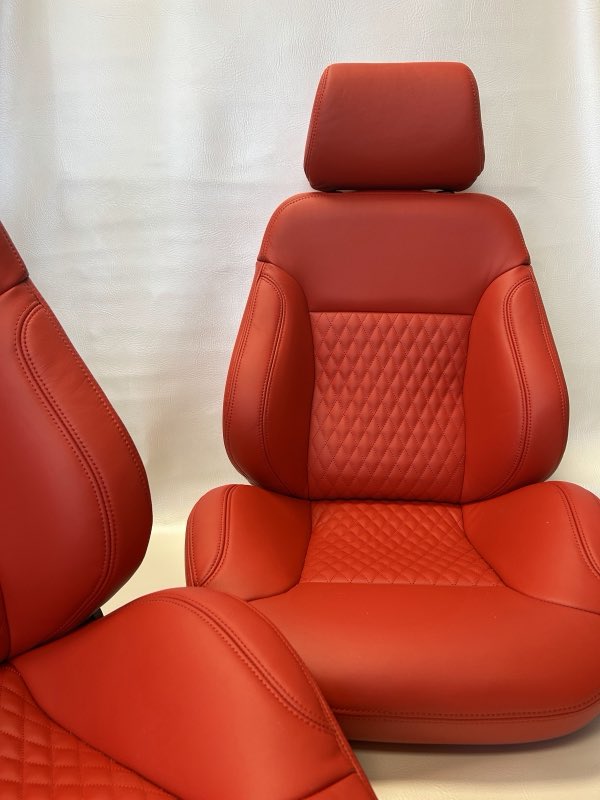 Custom red diamond-stitch leather seat